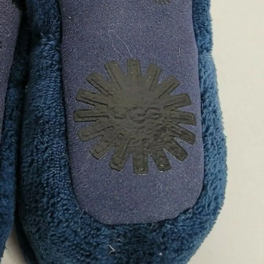 UGG Baby Bixbee Blue Booties Slippers 4/5 Fleece Hook & Loop Winter Soft Sole